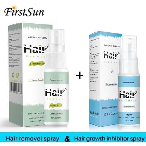 Painless Hair Removal Spray Cream + Stop Hair Growth Inhibitor Treatment Spray Smooth Body Shrink Pores Skin Repair Essence