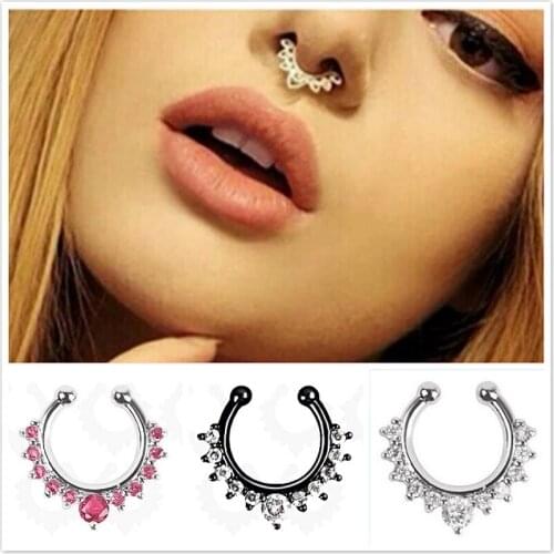 U Shaped Crystal Fake Nose Ring Boutique Septum Piercing Rings Stainless Steel Nose Fake Piercing Oreja Jewelry
