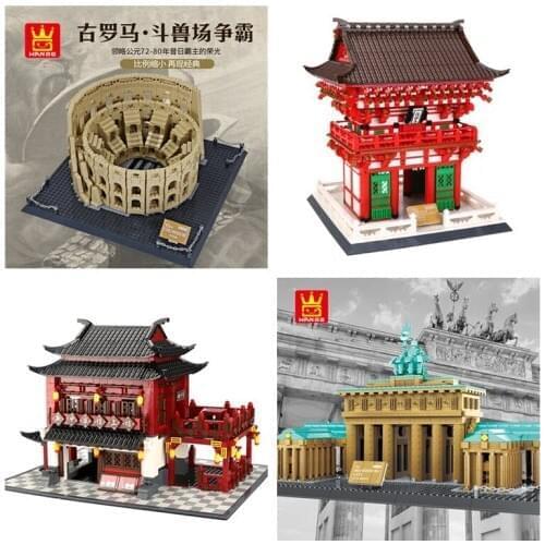 IN STOCK DHL City Architecture Roman Colosseum Berlin Brandenburg Gate Japan Temple China Ancient Hotel Building Blocks toys