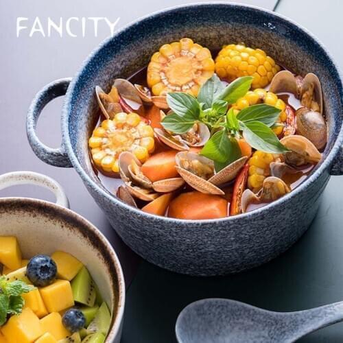 FANCITY Japanese soup bowl, large ceramic bowl, binaural soup bowl, creative noodle bowl, Japanese salad bowl, household soup bo