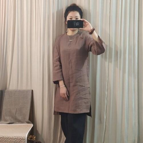Women Spring Summer Ramie Long Tops Shirt Ladies Vintage Solid Color Ramie Shirts Blouse Female Retro Chinese Loose Shirt 2020
