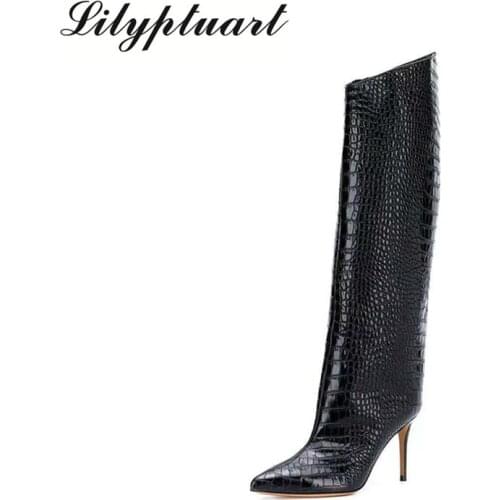 Big Size 34-43 New Brand Women Boots Color Pointed Toe Stiletto High Heels Boots Sexy Knee High Boots Women Nightclub Shoes