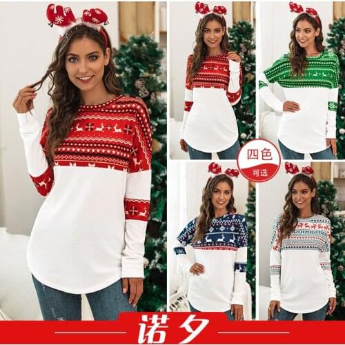 Hoodies Women 2021 New Fashion Hot Style Christmas Color Matching Printing womens Long Sleeve Fleece Sweatshirt LX1602