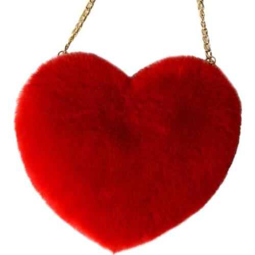 WoMans Heart Shaped Faux Fur Crossbody Wallet Purse Chain Shoulder Bag