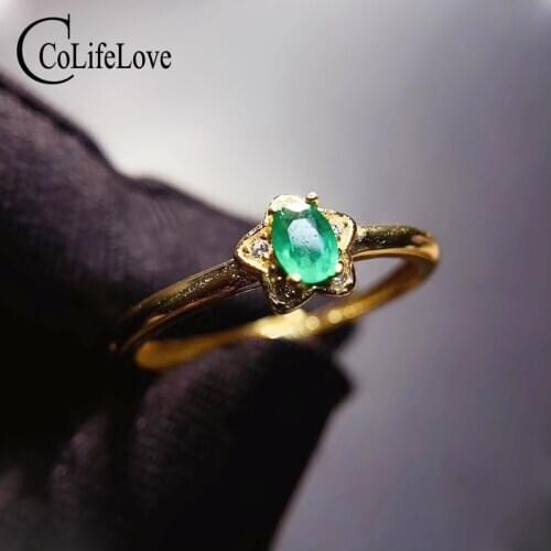 CoLife Jewelry Cute Silver Ring for Young Girl 3*4mm Natural Emerald Ring 925 Silver Emerald Jewelry Gift for Girl