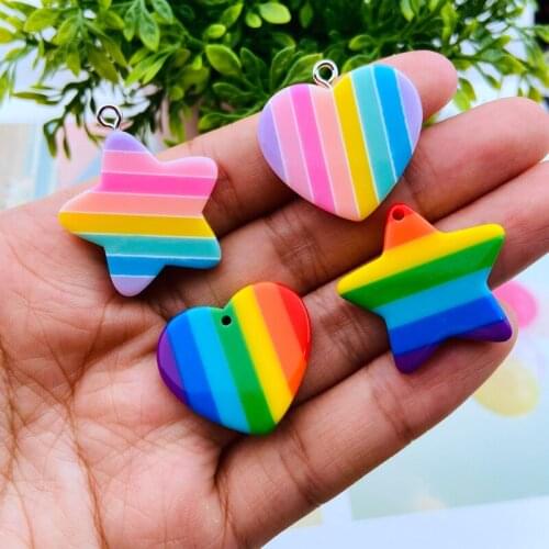 10pcs Resin Cute Hot Pastel Rainbow Five Star Heart Charm Pendant for Keychain, Earring, Scrapbooking, DIY Making, Necklace