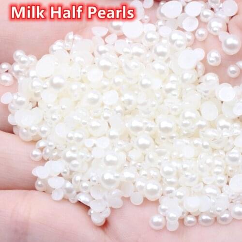 1440pcs Milk White/ Pure White Flatback Nail Pearl Decor Nail Art Rhinestones Flat Bottom 3D Decoration Nail Art Manicure Tips