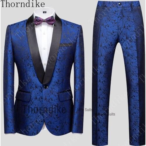 Thorndike Latest Fashion Style Men Suits With Pants Leaves Printed Wedding Tuxedos For Men Terno Masculino 2 Pcs Sets Suits Men