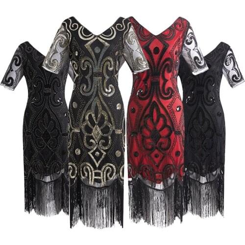 2021 Women Party Dress Robe Femme 1920s Great Gatsby Flapper Sequin Fringe Midi Dress Vestido Spring Summer Art Deco Retro Dress