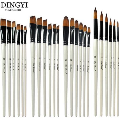 6pc Fine Nylon Hair Pearl White Wooden Handle Paint brush Oil Watercolor Paint Brushes for Acrylic Painting Drawing Art Supplies