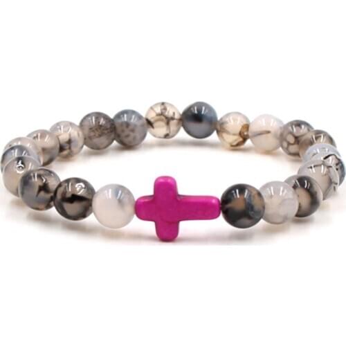 8mm hg342 elastic adjusted Charm nature Black dragon bead cross turquoise Charm Bracelet Fashion