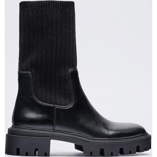 Boots Round Toe Brand Womens Shoes Fashion Ankle Black Rubber Low Ladies Rome Cotton Fabric Hoof Heels Slip-On Flock Lace-Up B