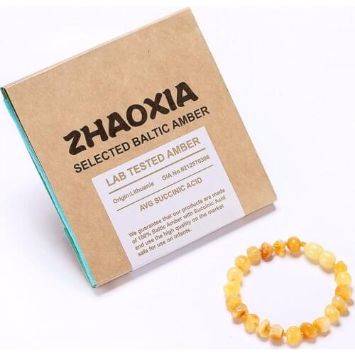 Baltic Amber Teething Bracelet for Baby(Butterscotch) - Handmade in Lithuania - Lab-Tested Authentic - 2 Sizes