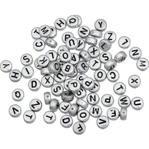 DoreenBeads 500Pcs Mixed Silver Color Flat Round Alphabet /Letter Acrylic Spacer Beads 7mm.(B09882), yiwu