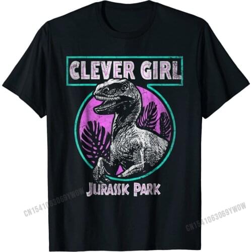 Jurassic Park Distressed Teal Raptor Clever Girl T-Shirt Normal Cotton Mens Tops Shirt Custom Oversized Tshirts