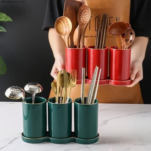 Ceramic Chopsticks Tube Kitchen Household Glass Fork Spoon Storage Rack Drain Mold Proof Storage Rack Chopsticks Storage Box