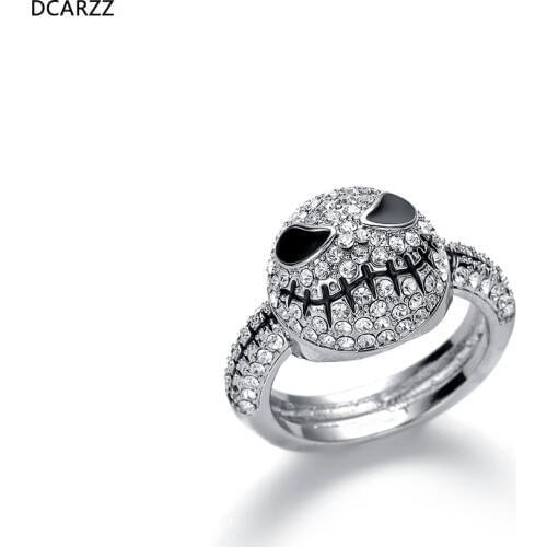 Crystal Skull Silver Plated Ring Men Black Enamel Ring Women Nightmare Before Christmas Halloween Party Gothic Jewelry Wholesale