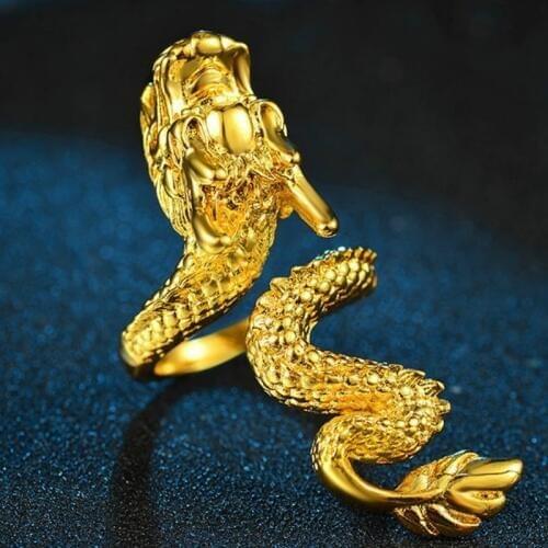 Domineering Gold Dragon Rings Adjustable Opening The Legendary Dragon Good Luck Ring for Men Women Jewelry