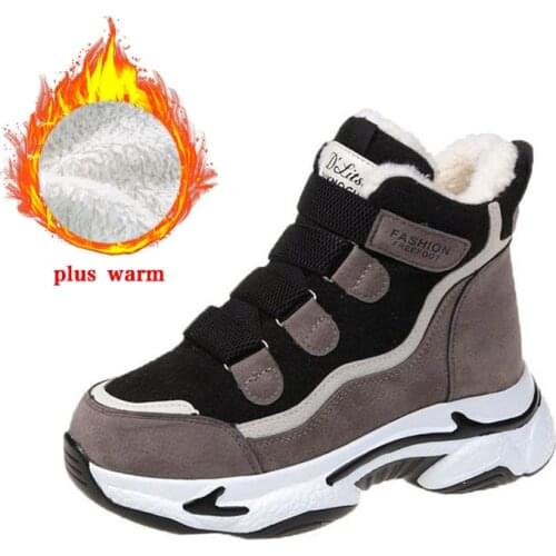 Womens Sneakers Shoes Winter Plush Hook Loop Thick Platform Vulcanize Shoes Fashion Breathable Casual Shoe for Woman Female New