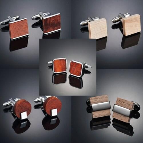 Square wooden Cufflinks for high-end mens French business cuffs, solid wood pattern, French sleeve nails customization