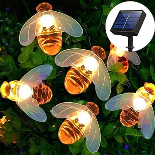 50 Bulbs Solar Powered Cute Honey Bee Led String Fairy Light 20leds 50leds Outdoor Garden Fence Patio Christmas Garland Lights