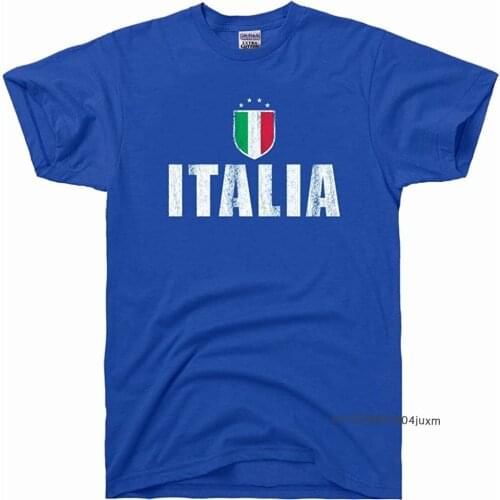 100% Cotton T-shirts Men Italia Futbol Soccerball Flag Vintage T Shirt Guys Streetwear Crew Neck