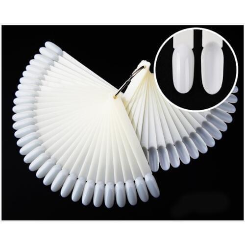 50pcs False Nail Tips Fan Shaped Fake Art Tips Natural False Nail Tips Color Nail Art False Tips Practice Display Card tool Sale