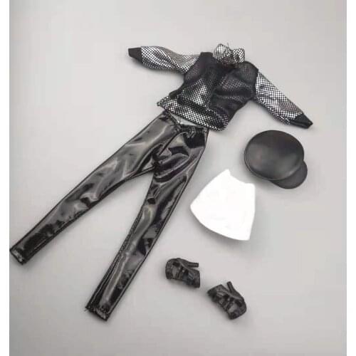 11.5" Doll Outfits Leather Pants Black Shirt Shoes Hat Top Trousers For Barbie Clothes 1/6 BJD Dollhouse Accessory Kids Toy Gift