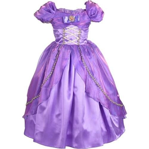 Girls Princess Long Hair Dress Costume Children Deluxe Tangled Sofia Dress up Clothing Kids Girl Part Dress Halloween Birthday