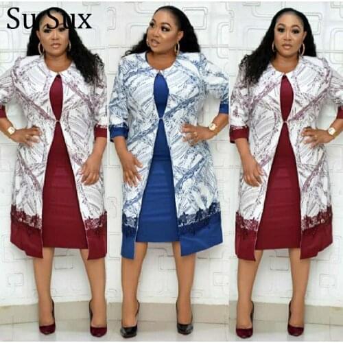 African Dresses For Women Plus Size Robe 5XL 6XL Print Jackrt and Solid Short Sleeve Dress Sets Vestidos Tracksuit 2021 Autumn