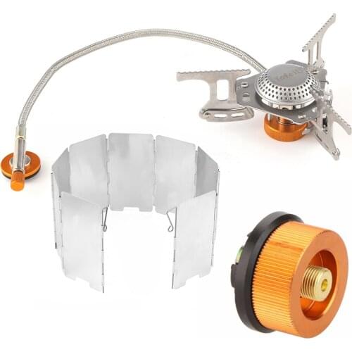 Outdoor Camping Portable Gas Cooker Stove for Camping Hiking Accessories Adapter for Filling Gas Cylinders Alloy Windshield