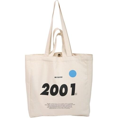 Casual Handbags Eco Reusable Large Cotton Cloth Shopping Book Bag Women Canvas Shoulder Bags 2001 Letters Printing Tote Female
