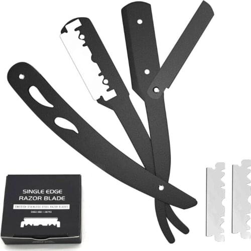 Professional Barber Sharp Straight Edge Razor with 100pcs Stainless Steel Single Edge Razor Blades