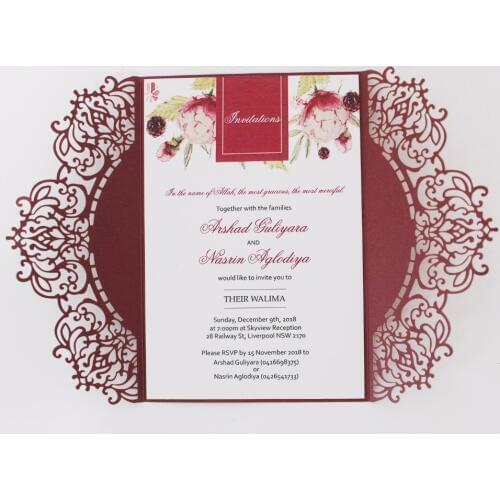 Wedding Invitations Burgundy Laser Cut Wedding Invitation personalized Invitation With Envelopes - Set of 50 pcs