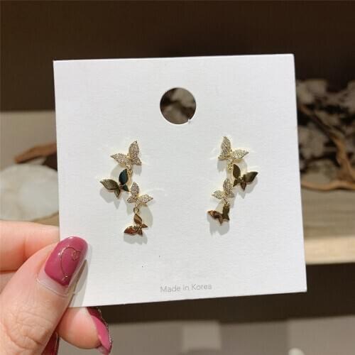 2020 Korean New Design Fashion Jewelry Copper Inlaid Zircon Fine Delicate Three-dimensional Smart Butterfly Female Earrings