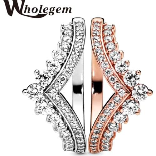 WHOLEGEM Trendy Sparkling Zircon Princess Crown Ring For Women Wedding Band Engagement Statement Jewelry Wholesale