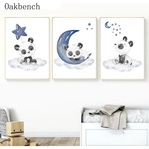 Star Moon Cloud Canvas Painting Cartoon Panda Art Print Nursery Wall Poster Nordic Wall Pictures For Boy Bedroom Decoration