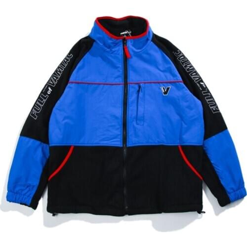 Winter Vintage Color Block Parkas Hip Hop Full Zip Track Windbreaker Coats Fashion Casual Streetwear Jackets