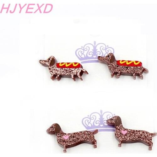 1pair) Sausage Dog Stud Earrings Cute Dachshund Dog Animal Earrings Glitter Acrylic Earrings