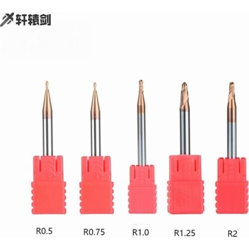 1 pc de extremo Mills 1 MM 2 MM 3 MM 4 MM 5 MM 6 MM 2 flauta espiral de CNC carburo cortador de molino HRC60 R0.5 r0.75 R1 R1.25
