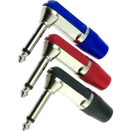 2pcs 0.25" 6.35 mm Mono Audio Plug Male Wire Solder 6.5 Amplifier Microphone Plug 6.35 Mono Sophomore Core 90 Degree Elbow