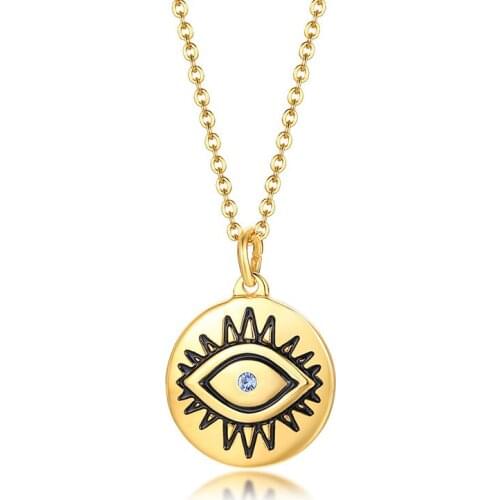 2021 Trendy Titanium Steel Round Brand Eyes Inlaid Zircon Gold Europe And America Jewelry Simple Necklace Suitable For Women
