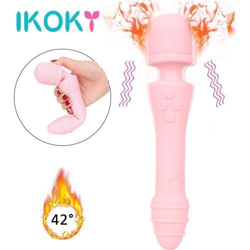 IKOKY 7 Speed Heating Dildo Vibrator AV Magic Wand Sex Toys For Women Clit Stimulator Double Vibration Female Masturbation