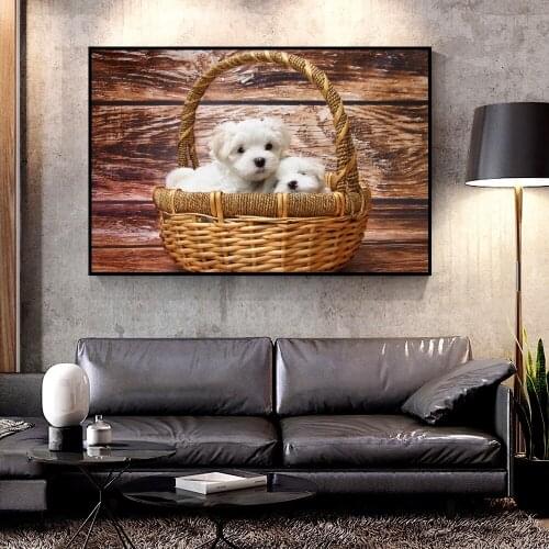 Artcozy Oil Canvas Painting maltese-dogs-puppy-white-pet For Home Decoration Wall Art