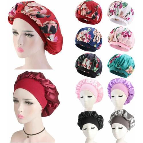 Hair Satin Bonnet For Sleeping Shower Cap Silk Bonnet Bonnet Femme Women Night Sleep Cap Head Cover Wide Elastic Band