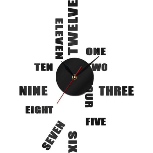 DIY English Letter Number Large Wall Clock Modern Design Accessories Frameless Giant Home Decor Wall Watch T Clock