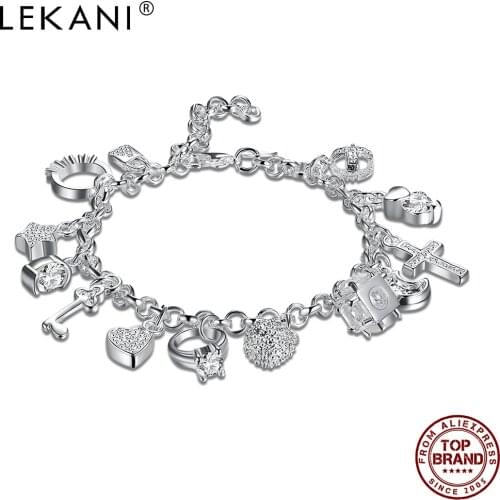 LEKANI Bracelet For Women Zirconia The Embedded Classic Lobster Type Buckle Cross Shape Lady Jewelry Hot Sale Valentine Day