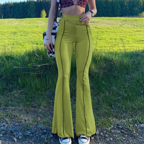 Streetwear Hippie Flare Pants Casual Skinny Elastic High Waisted Sweat Pants 90s Women Slim Bell Bottom Fishtail Butt Lift Pants