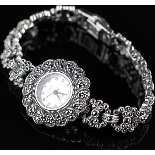 New Limited Edition Classic Elegant S925 Silver Pure Thai Silver Bracelet Watches Thailand Process Rhinestone Bangle Dresswatch