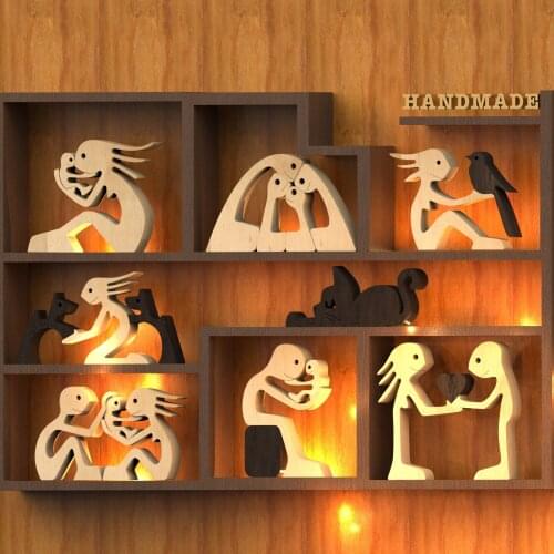 Puppy Wooden Ornaments Family Home Decoration Figurine Craft Miniature Craft Decor Desktop Table Ornament Gift DIY Wood Piece